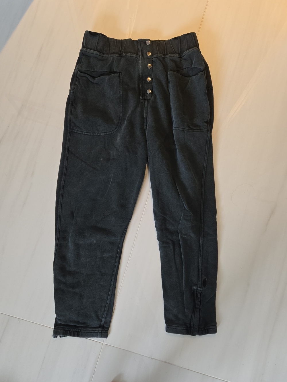 Free People Snap And Zip Black High-Waist Jogger Pants